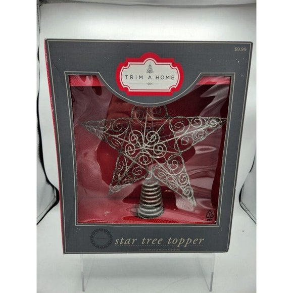 Trim A Home Christmas Holiday Metal Silver Glitter Star Tree Topper - Picture 1 of 6